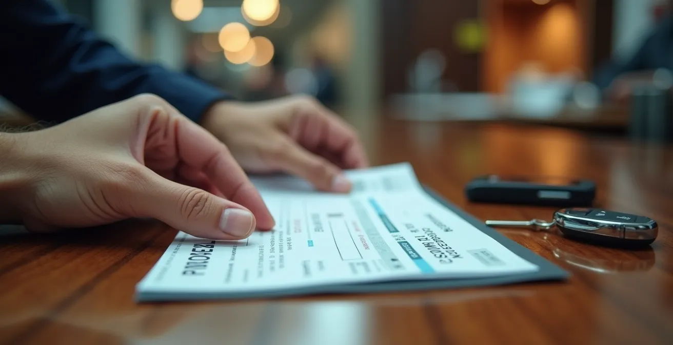 Close-up of hands exchanging certified cheque at bank counter