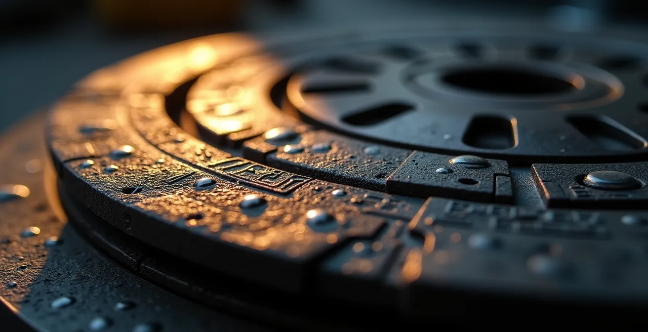 Extreme close-up of clutch disc surface showing wear patterns